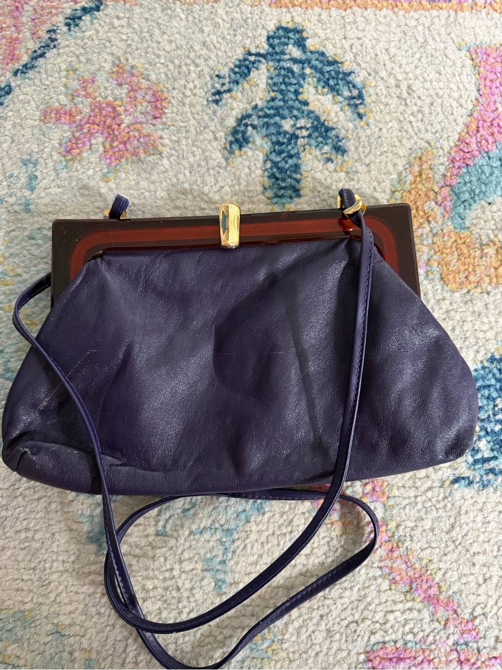 Classic Purple Leather Frame Shoulder Bag
